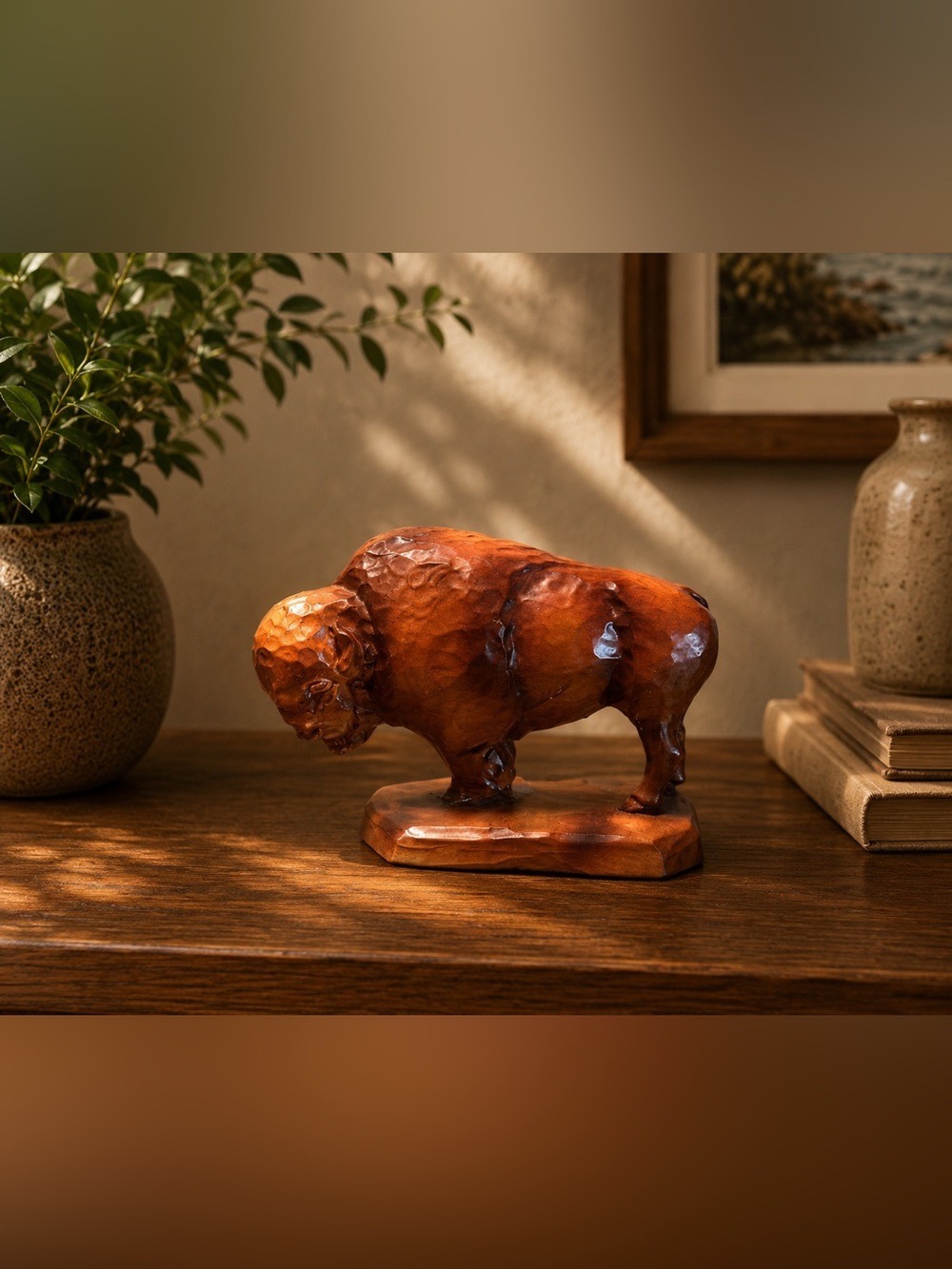 🦬 Vintage Amy Artcrafts Canadian Bison Buffalo Resin Sculpture – Calgary Alberta